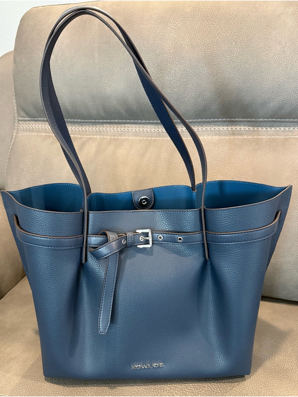 Michael Kors Emilia Navy Leather Tote Bag